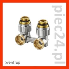 Oventrop "Multiflex F" ZB-podwójne przylacze z odcieciem, katowe 1 / 2"GZ x 3 / 4"GZ, z mosiadzu, niklowane